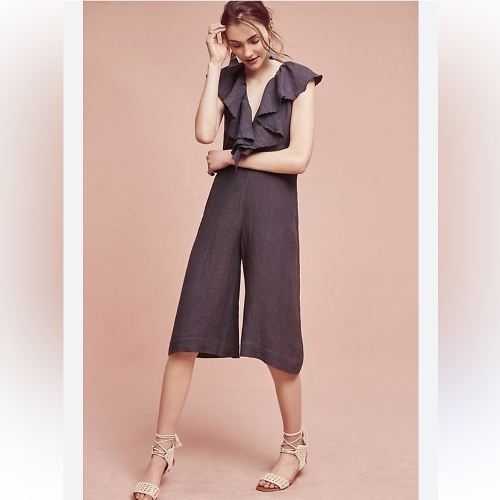 ANTHROPOLOGIE GRAY CASCADA JUMPSUIT BY MARIA STANLEY SZ XS crop wide leg